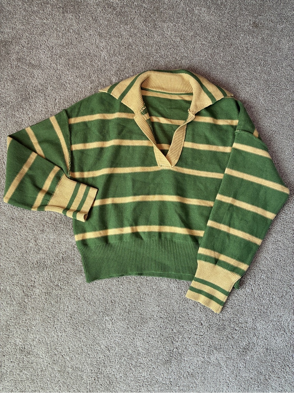 Preppy Striped Collared V-Neck Pullover Sweater